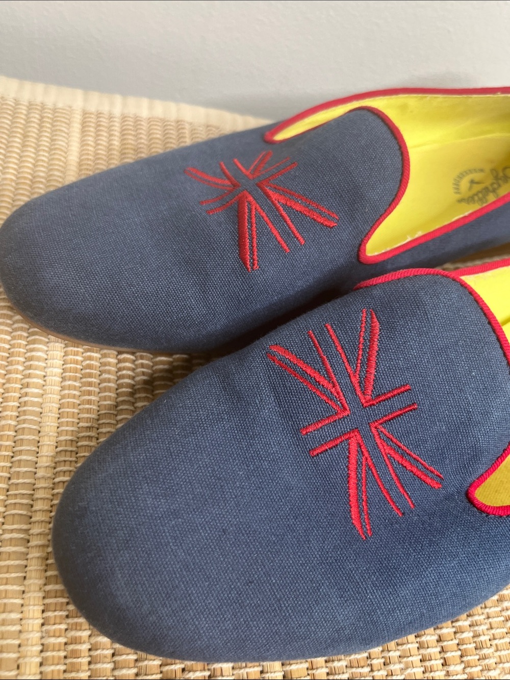 Union Jack Embroidered Seychelles Weekenders Blue Flats with Red Size 8
